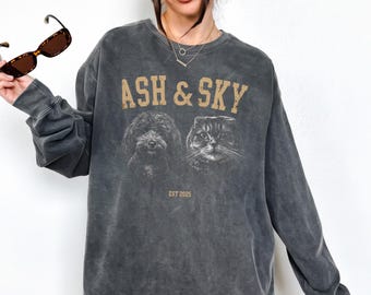 Comfort Colors® Custom Dog Cat Sketch Sweater Photo Line Art Portrait Personalized Vintage Pullover Sweatshirt Gift