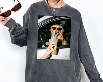 Custom Comfort Colors® Dog Portrait Iced Coffee Sweater Personalized Cat Mom Vintage Sweatshirt Apparel