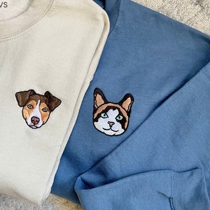 Custom EMBROIDERED Pet Sweater Using Pet Photo + Name Custom Dog Portrait Sweater Personalized Dog Pullover Sweatshirt Custom Cat Crewneck