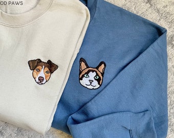 Suéter de mascota BORDADO personalizado usando foto de mascota + nombre suéter de retrato de perro personalizado sudadera de jersey de perro personalizado cuello redondo de gato personalizado