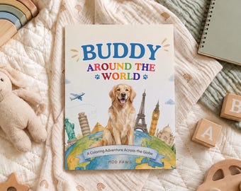 Personalized Dog World Traveller Coloring Book From Pet Photo | Custom Activity Gift For Kids