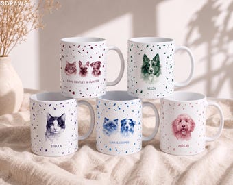 Personalized Terrazzo Pet Portrait Ceramic Mug Custom Dog Mom Cat Dad Name Coffee Cup