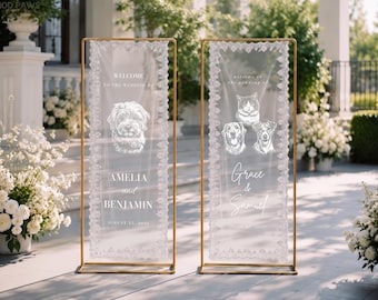 Custom Pet Wedding Welcome Lace Sign Banner Personalized Dog Cat Photo Tapestry Ceremony Signage