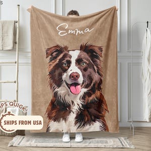 Custom Pet Blanket Using Pet Photo + Name Custom Dog Portrait Blanket Personalized Dog Blankets Cat Picture Blanket Pet Photo Dog Dad Gift