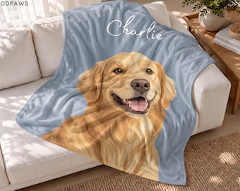 Custom Dog Portrait Blanket Name Personalized Photo Gift Cat Mom Unique Pet Loss Blanket