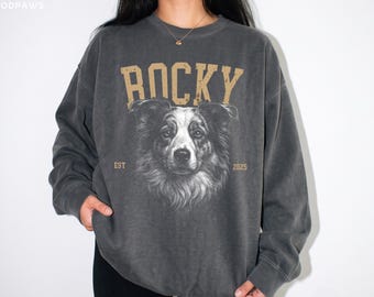 Custom Comfort Colors® Dog Sketch Sweater Photo Line Art Portrait Personalized Cat Pullover Sweatshirt Vintage Gift