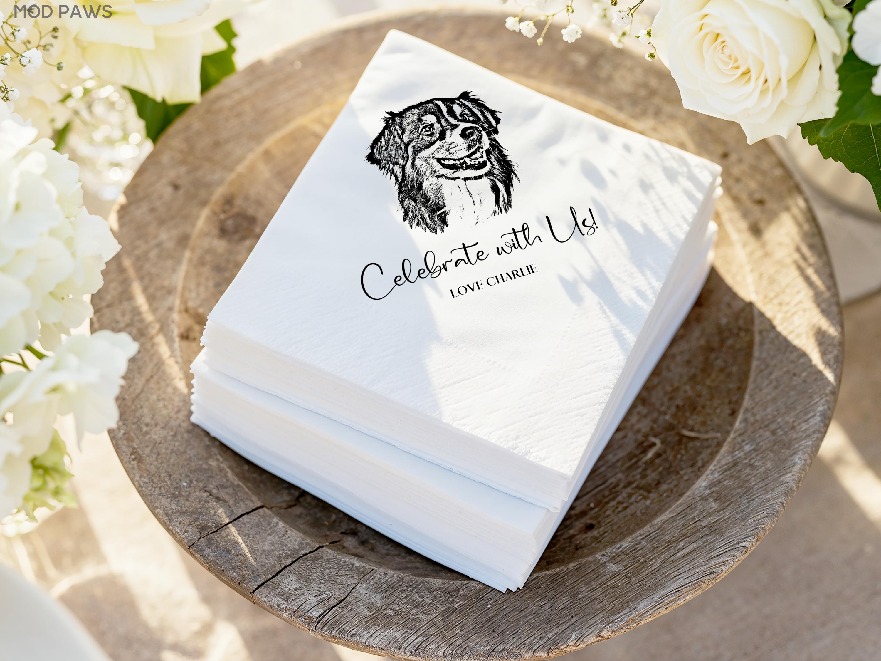 Custom Dog Wedding Napkins Using Pet Photo Personalized Dog Cocktail Wedding Serviettes Custom Cat Napkins Dog Napkins Birthday Decorations