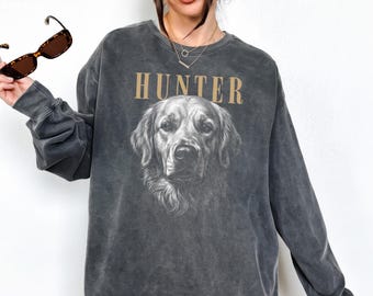 Personalized Dog Line Art Sweater Custom Comfort Colors® Cat Sketch Vintage Pet Sweatshirt Gift