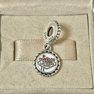Colgante de viaje con dije colgante exclusivo de Pandora Welcome To Fabulous LAS VEGAS, joyería de plata S925 para pulsera, esmalte mixto, con caja de regalo