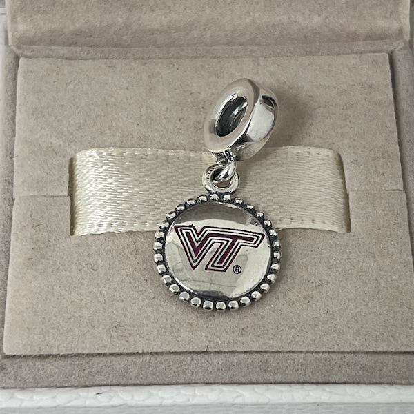 Pandora NCAA Virginia Tech Hokies Dangle Charm Pendant S925 Sterling Silver Jewelry for Bracelet for Necklace Mixed Enamel with Gift Box