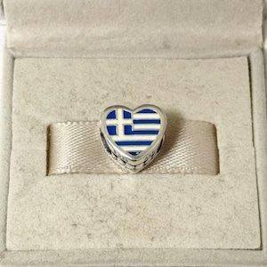 Pandora Grekland Flagga Hjärta Pärla Berlock S925 Silver Smycken för Armband, för Halsband Blandad Emalj med Presentask