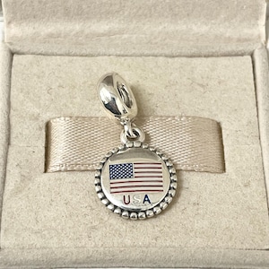 Dije colgante de viaje con la bandera de Estados Unidos de Pandora, joyería de plata S925 para pulsera y collar, esmalte mixto, con caja de regalo.