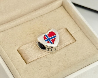 Pandora LOVE Norway Exclusive Heart Bead Charm Travel S925 Sterling Silver Jewelry for Bracelet Mixed Enamel (Gift Box)