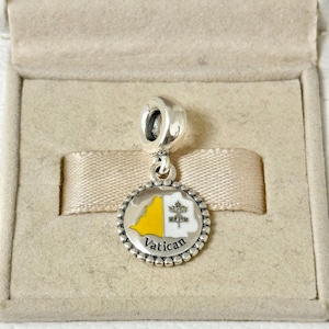 Pandora Vatikanens Karta Flagga Dingla Charm Hängsmycke S925 Silver Smycken för Armband för Halsband Blandad Emalj med Presentask