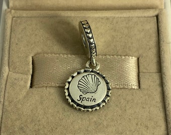 Span Basque shell Bay La Concha Dangle Charm  Pendant, Travel Beach, S925 Sterling Silver Jewelry, For Bracelet, For Necklace, Mixed Enamel