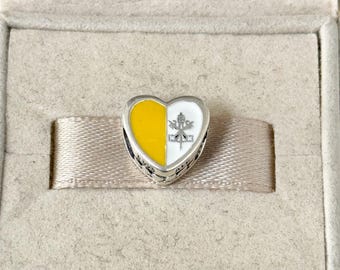 Dije de corazón exclusivo de Pandora Vatican para viaje, joyería de plata de ley S925 para pulsera, esmalte mixto con caja de regalo