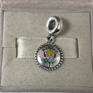 Pandora Holland Tulip Dangle Charm Anhänger Holland Reise S925 Sterling Silber Schmuck für Armband Mixed Emaille , mit Geschenk Box