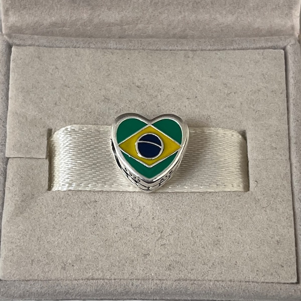 Pandora Brasil Brazil Flag Charm Heart Bead Charm Love Brazil S925 Sterling Silver Jewelry for Bracelet Mixed Enamel with Gift Box