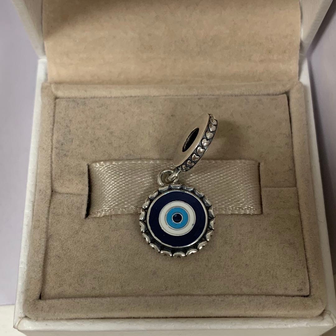 Evil Eye Dangle Charm, 100% 925 Sterling Silver Enamel