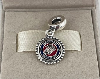 Pandora USMC Charm United States Marine Corps Dangle Charm Pendant S925 Silver Jewelry for Bracelet for Necklace Mixed Enamel with Gift Box