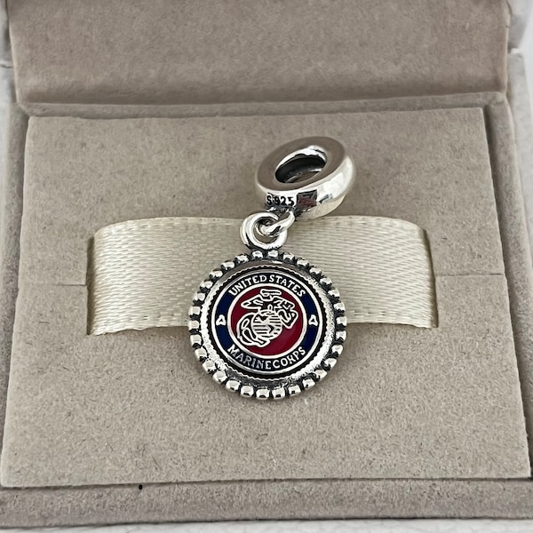 Pandora USMC-Charm, United States Marine Corps, baumelnder Charm-Anhänger, S925-Silber, Schmuck für Armband, Halskette, gemischte Emaille, mit Geschenkbox