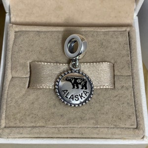 Pandora ALASKA Bear Dangle Charm Pendant, S925 Sterling Silver Jewelry, for Bracelet, for Necklace, Enamel craft, with Gift Box
