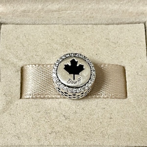 Pandora Banff Schwarzes Ahornblatt Eh! Bead exclusiver Charm S925 Silber Reise Schmuck für Armband für Halskette Mixed Emaille mit Geschenkbox