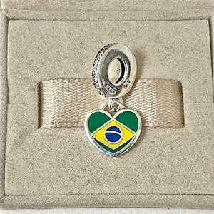 Pandora Brazil Flag Exclusive Heart Dangle Charm Pendant S925 Silver Jewelry for Bracelet for Necklace Mixed Enamel with Gift Box image 1