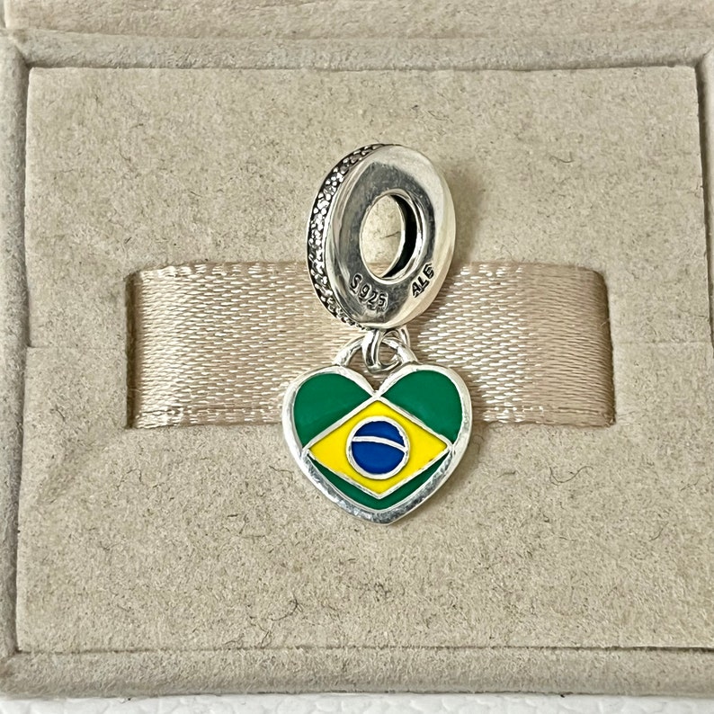 Pandora Brazil Flag Exclusive Heart Dangle Charm Pendant S925 Silver Jewelry for Bracelet for Necklace Mixed Enamel with Gift Box image 1