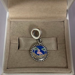 Florida Exclusive Flamingo Dangle Charm Pendant，S925 Sterling Silver Jewelry，For Bracelets，For Necklaces，Simplicity ，gift ，Enamel process