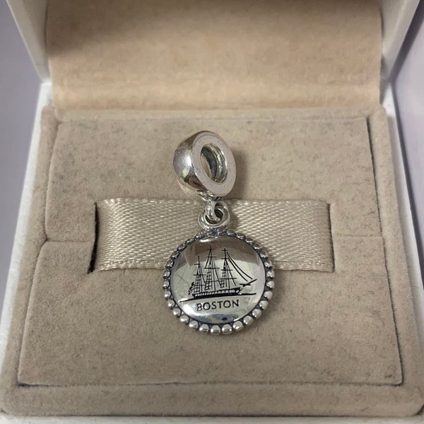 Pandora Boston Exclusive Charm Dangle Pendant, Ship, nautical, S925 Sterling SIlver，For Bracelet, For Necklace, Enamel crafts, with Gift Box