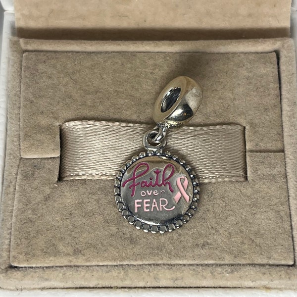 Pandora Faith Over Fear Pink Ribbon Dangle Charm Pendant S925 Silver Jewelry for Bracelet for Necklace Mixed Enamel with Gift Box