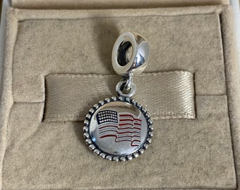 Pandora the Stars and the Stripes, The American flag, Dangle Charm Pendant, S925 Sterling Silver，for Bracelet，for Necklace，enamel crafts