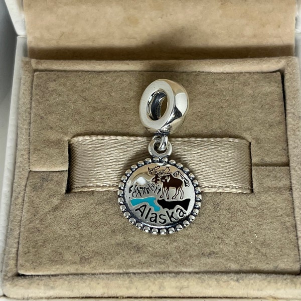 Pandora Alaska Exklusiver Elch-Reise-Charm-Anhänger, S925-Sterlingsilber, Schmuck für Armband, Halskette, gemischte Emaille, mit Geschenkbox