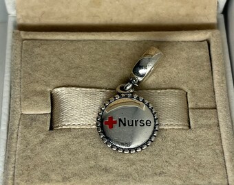 Pandora Nurse Exclusive Heart Dangle Charm Pendant S925 Sterling Silver Travel Jewelry for Bracelet for Necklace Mixed Enamel with Gift Box