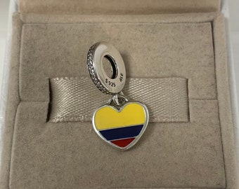 Pandora Colombia Exclusive Heart charm Dangle Pendant，S925 Sterling Silver Jewelry，for Bracelets，Pendant for Necklaces，enamel