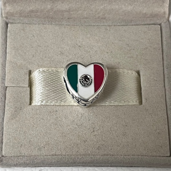 Pandora Mexico Flag Charm Heart Bead Charm Love Mexico S925 Sterling Silver Jewelry for Bracelet Mixed Enamel with Gift Box