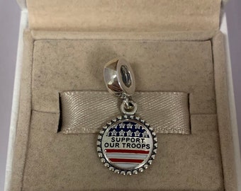 Pandora support our troops charm，U.S exclusive Charm Pendant, S925 sterling silver jewelry, Bracelet charms, Dangle, Enamel process