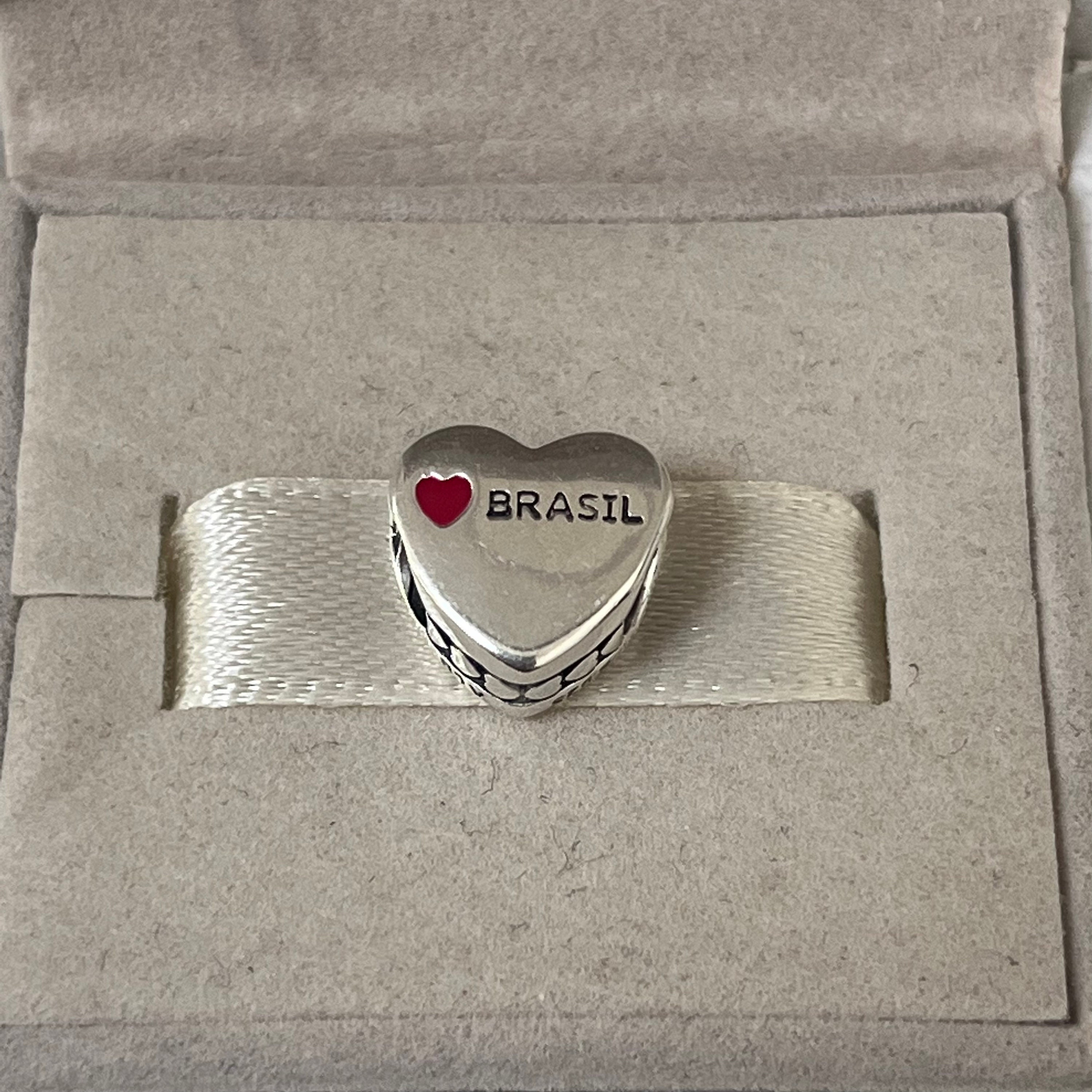 Pandora Brasil Brazil Flag Charm Heart Bead Charm Love Brazil