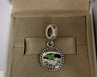 Pandora Charm Jamaica Country map Dangle Pendant, S925 Sterling Silver Jewelry, For Bracelet, For Necklace, Mixed Enamel, with Gift Box