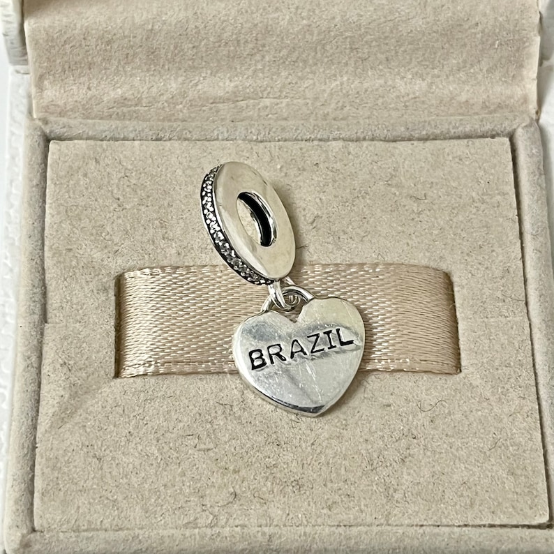 Pandora Brazil Flag Exclusive Heart Dangle Charm Pendant S925 Silver Jewelry for Bracelet for Necklace Mixed Enamel with Gift Box image 4