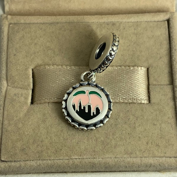 Pandora Atlanta Georgia Peach Dangle Charm Travel Pendant S925 Sterling Silver Jewelry for Bracelet for Necklace Mixed Enamel with Gift Box