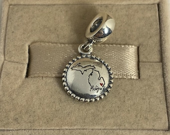 Michigan Map Exclusive Dangle Charm Pendant, S925 Sterling Silver Jewelry, For Bracelet, For Necklace, Mixed Enamel, with Gift Box