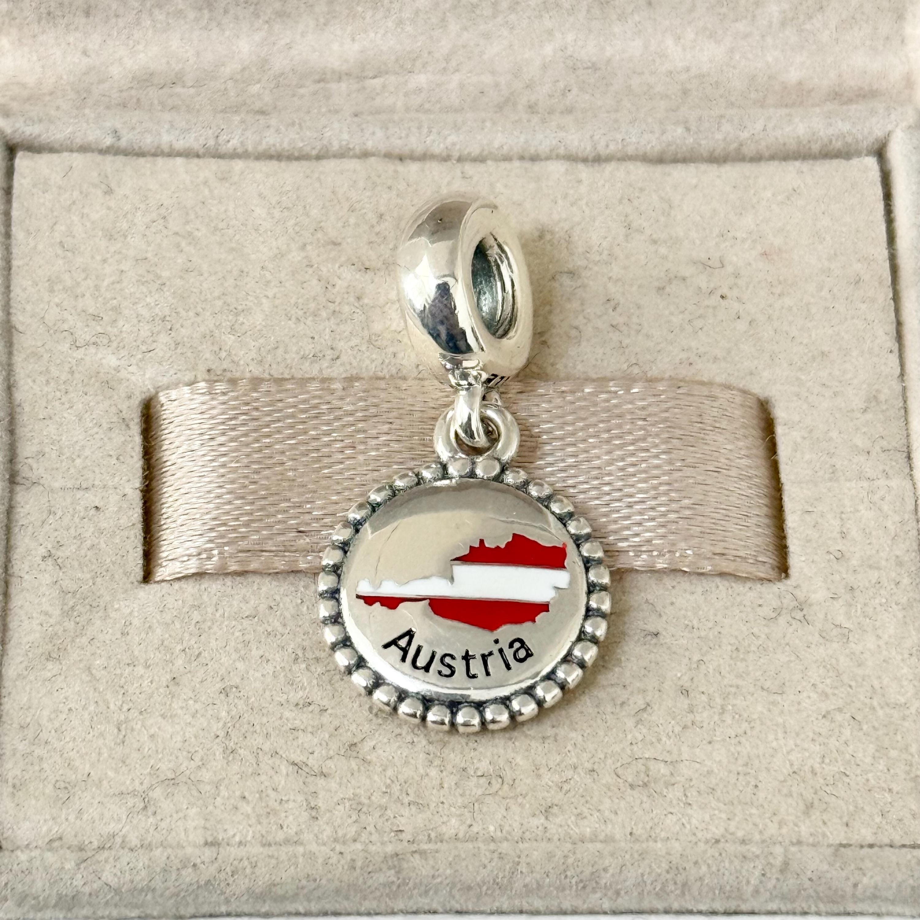Pandora Austria Map Flag Dangle Charm Pendant S925 Silver