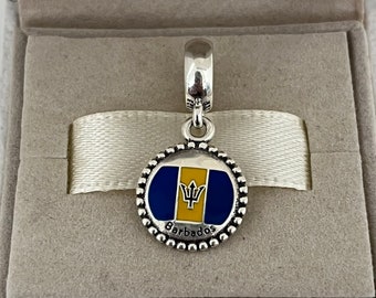 Pandora Barbados Flag Dangle Charm, Pendant, Travel S925 Sterling Silver Jewelry for Bracelet for Necklace Mixed Enamel with Gift Box