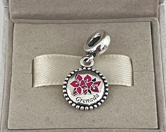 Pandora Grenada Bouganvillea Dangle Charm Travel Pendant S925 Sterling Silver Jewelry for Bracelet for Necklace Mixed Enamel with Gift Box