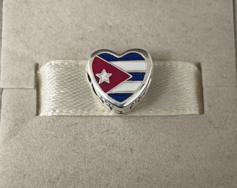 Charm de corazón con la bandera de Cuba de Pandora, joyería de plata de ley 925 para pulsera, esmalte mixto con caja de regalo.