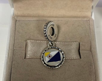 Bonaire Flag exclusive Dangle charm Pendant，S925 Sterling Silver Jewelry，Dangle Charm for Bracelet，Pendant for Necklace，Enamel crafts