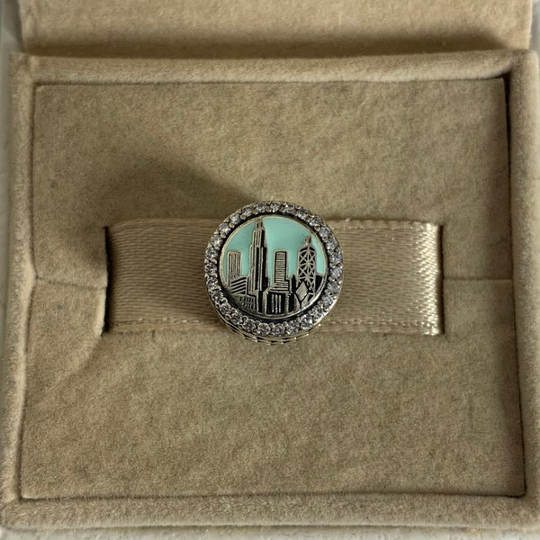 Pandora Chicago City Skyline Bead Charm Button Travel S925 Sterling Silver Jewelry for Bracelet Mixed Enamel, with Gift Box
