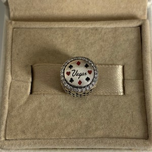 Pandora Vegas Player con ciondolo a doppia faccia di Las Vegas abiti da poker, bottone con perline, gioielli in argento sterling S925 smaltati misti, con confezione regalo